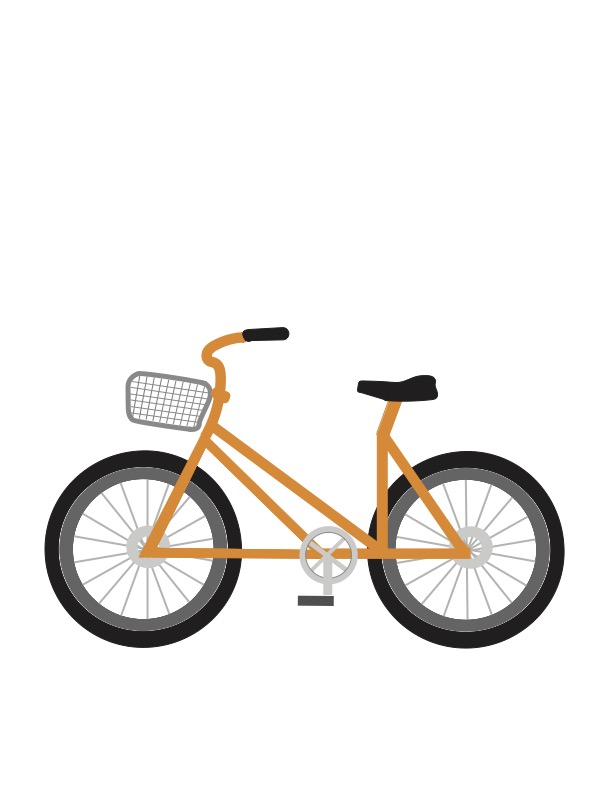 Orange bicycle with black accents and tires.
